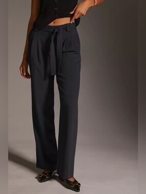Anthropologie Maeve Tailored Trousers In Tan Size 6 Belted Pleated Casual